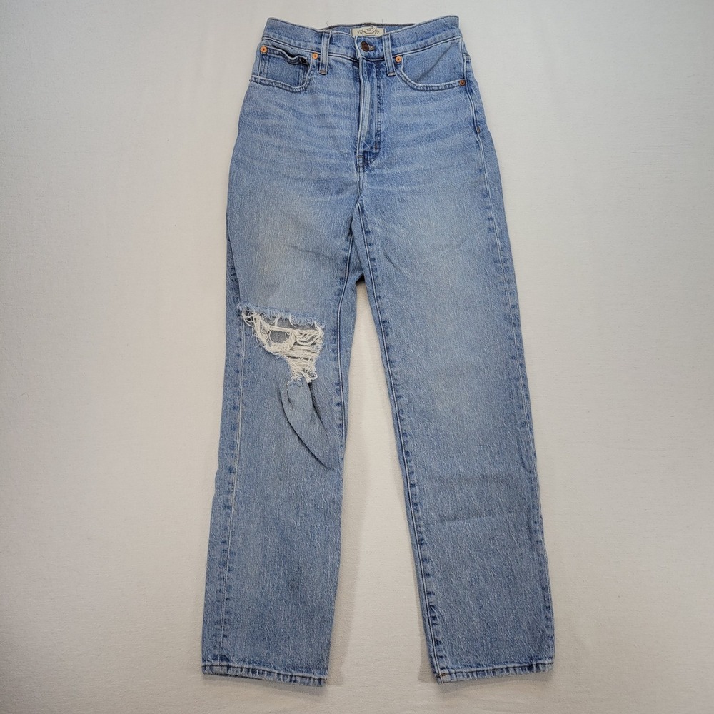 Madewell Jeans Womens 24 Blue Perfect‎ Vintage Straight High Rise Ripped Denim